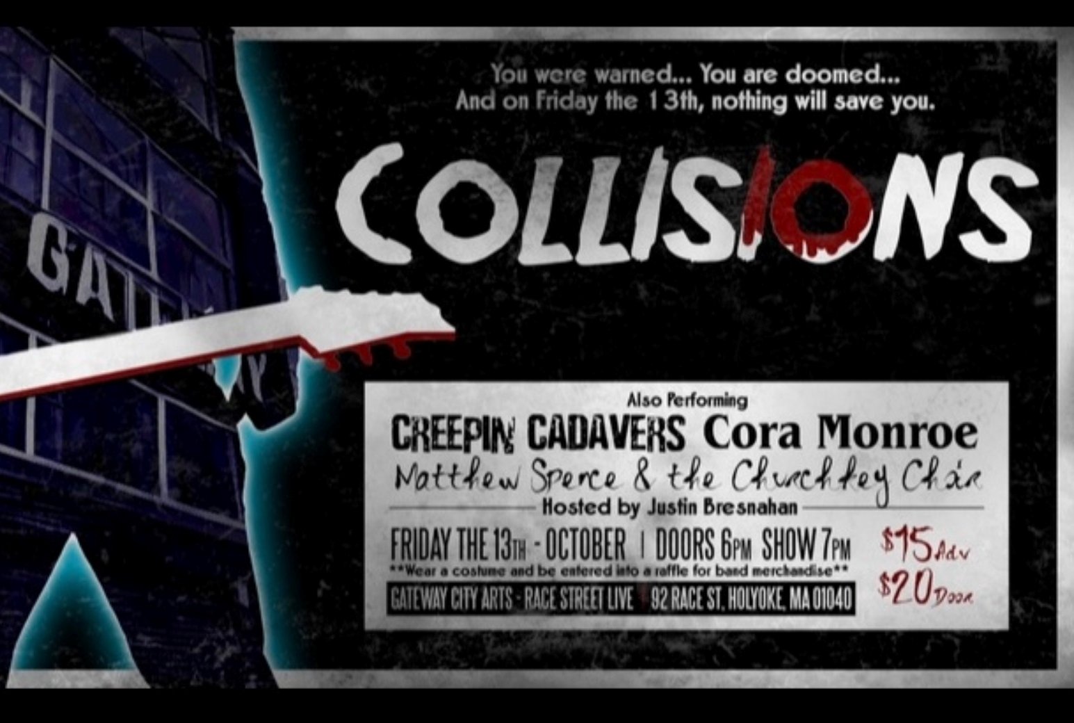Collisions – Friday the 13th Costume Bash w/ Creepin Cadavers, Cora Monroe, and Matthew Spence & The Churchkey Choir